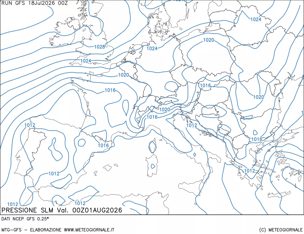 mappa Pressione sul livello del mare