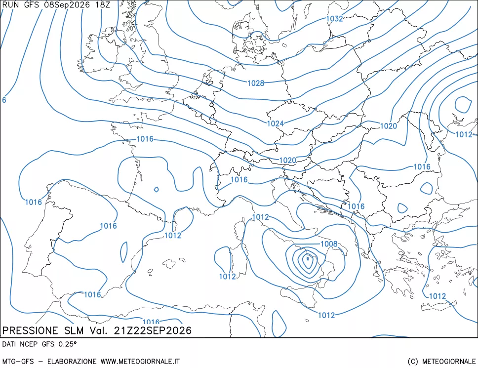 mappa Pressione sul livello del mare