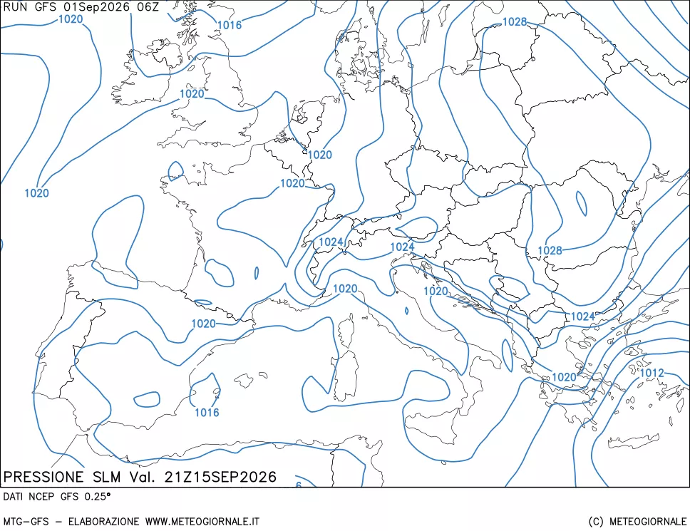 mappa Pressione sul livello del mare