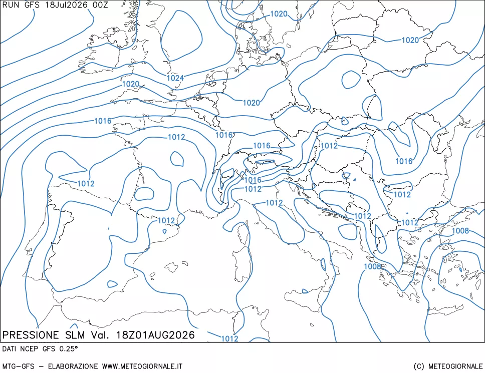 mappa Pressione sul livello del mare