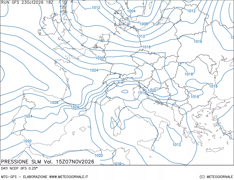 mappa Pressione sul livello del mare