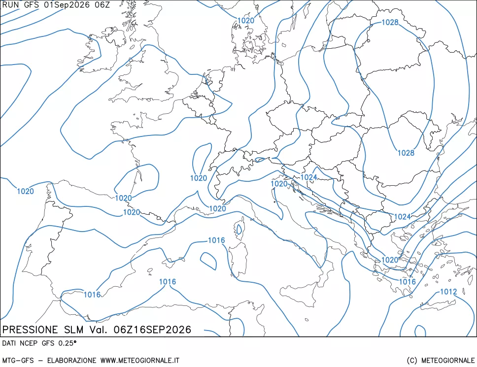 mappa Pressione sul livello del mare