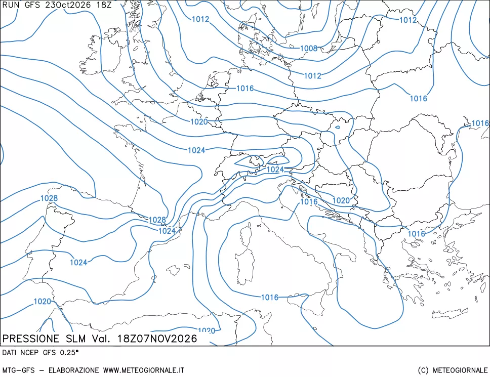 mappa Pressione sul livello del mare