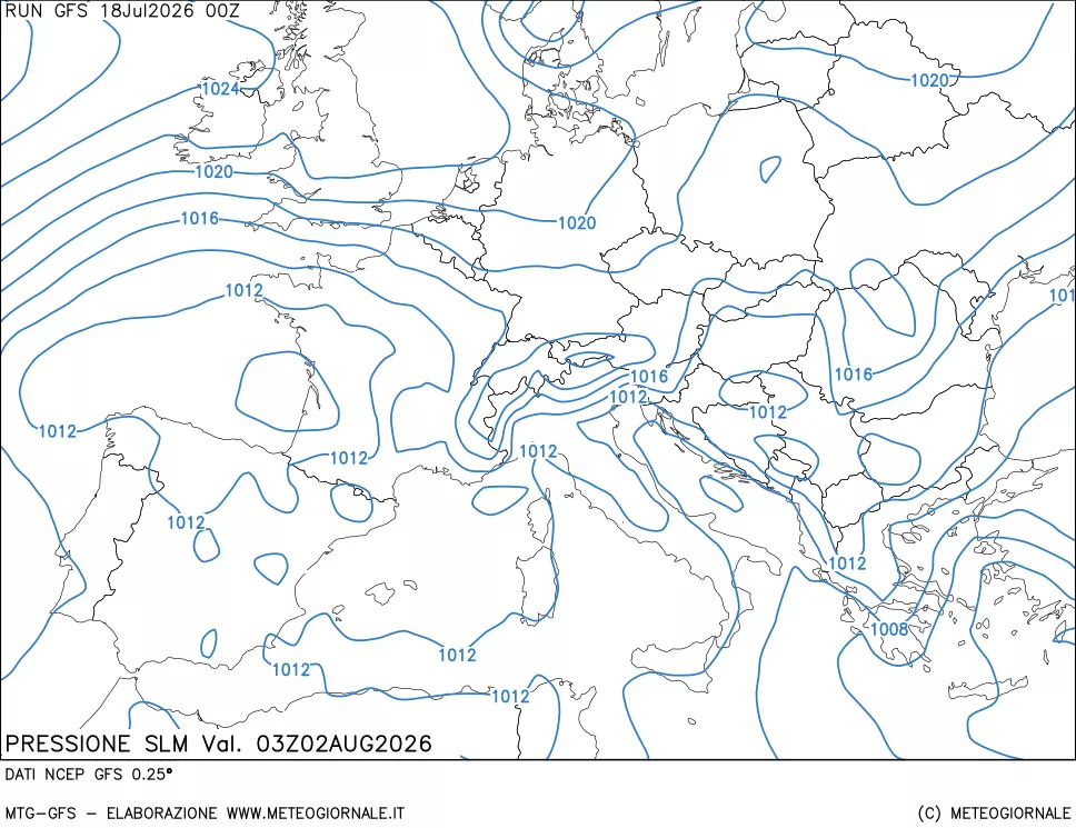 mappa Pressione sul livello del mare