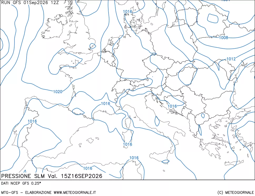 mappa Pressione sul livello del mare