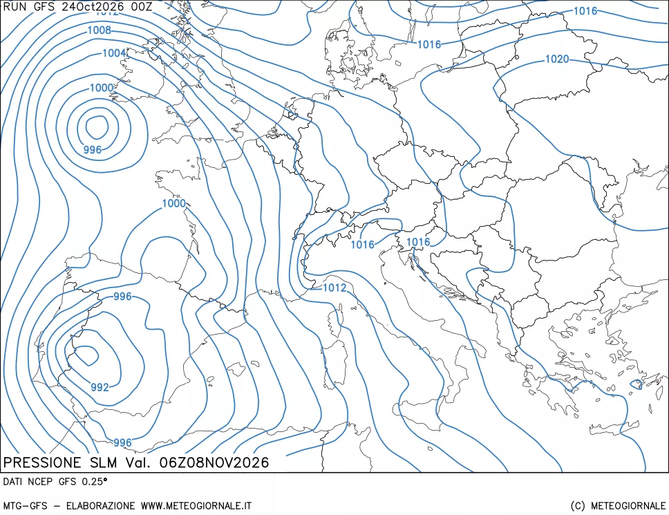 mappa Pressione sul livello del mare