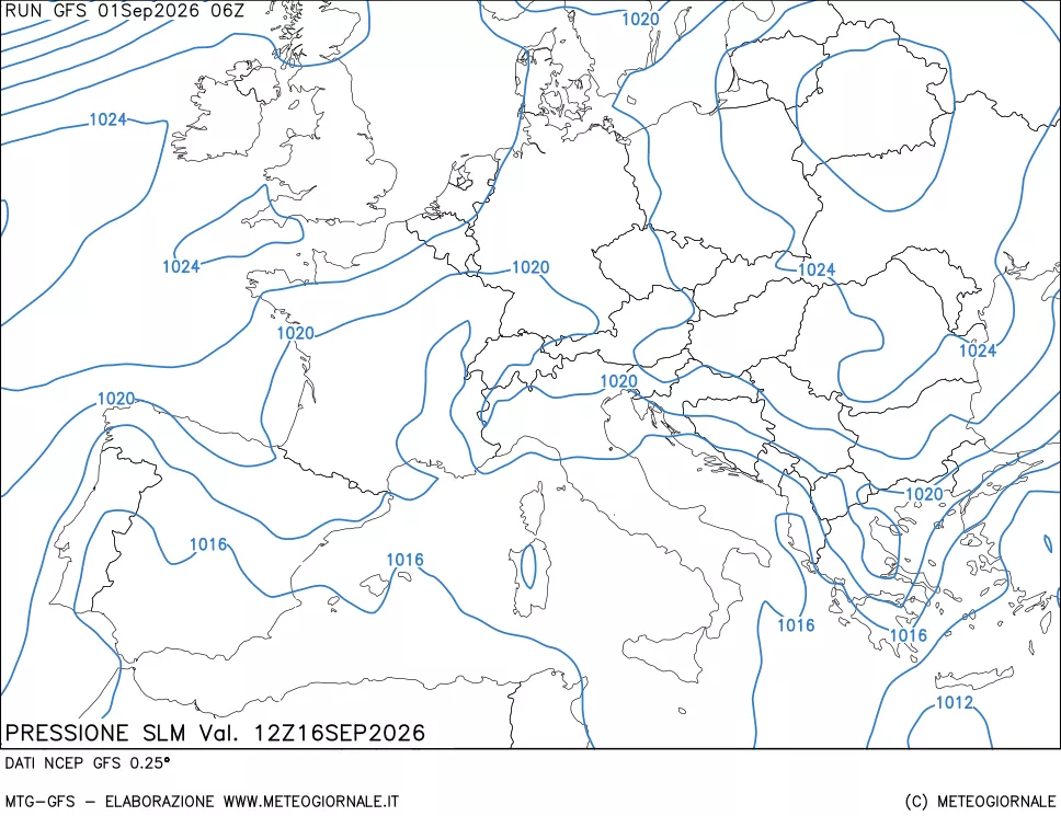 mappa Pressione sul livello del mare