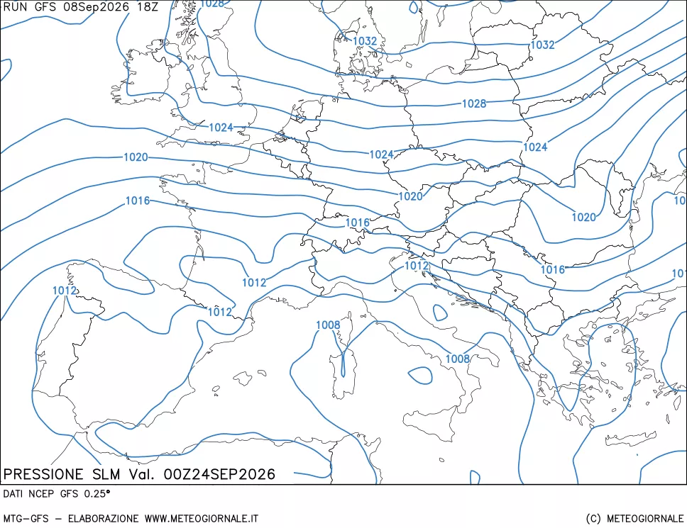 mappa Pressione sul livello del mare