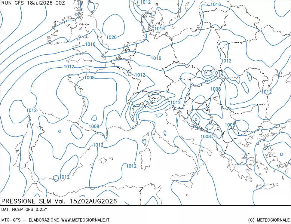 mappa Pressione sul livello del mare