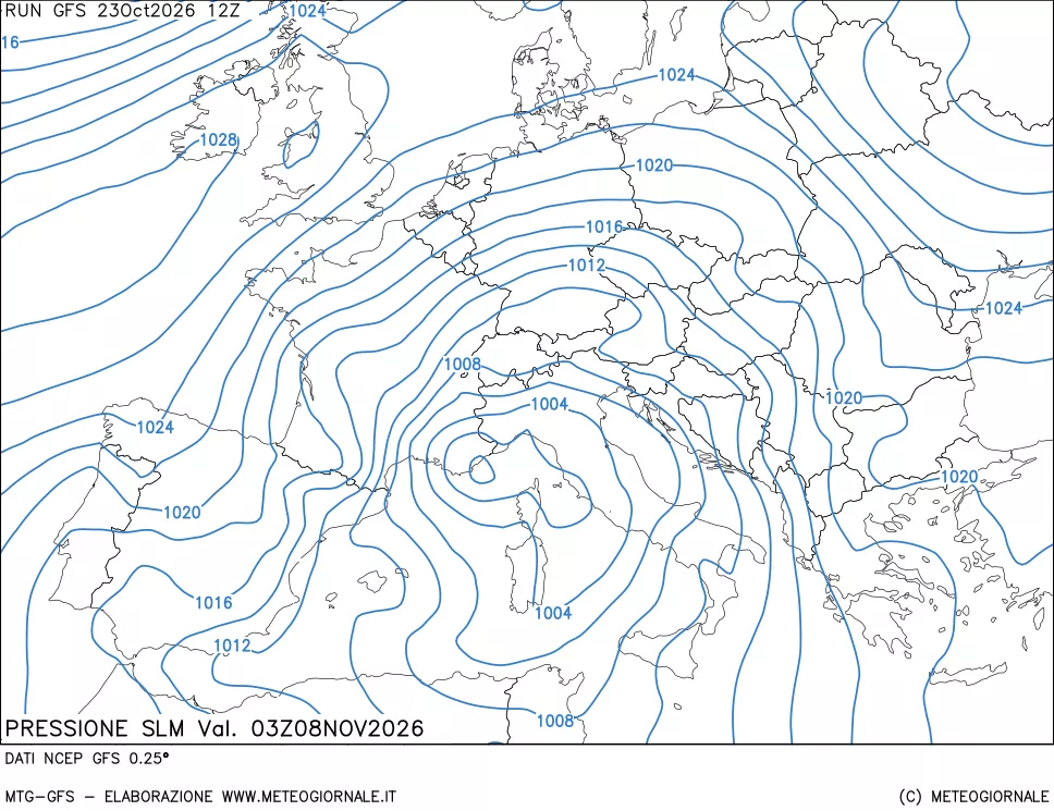 mappa Pressione sul livello del mare