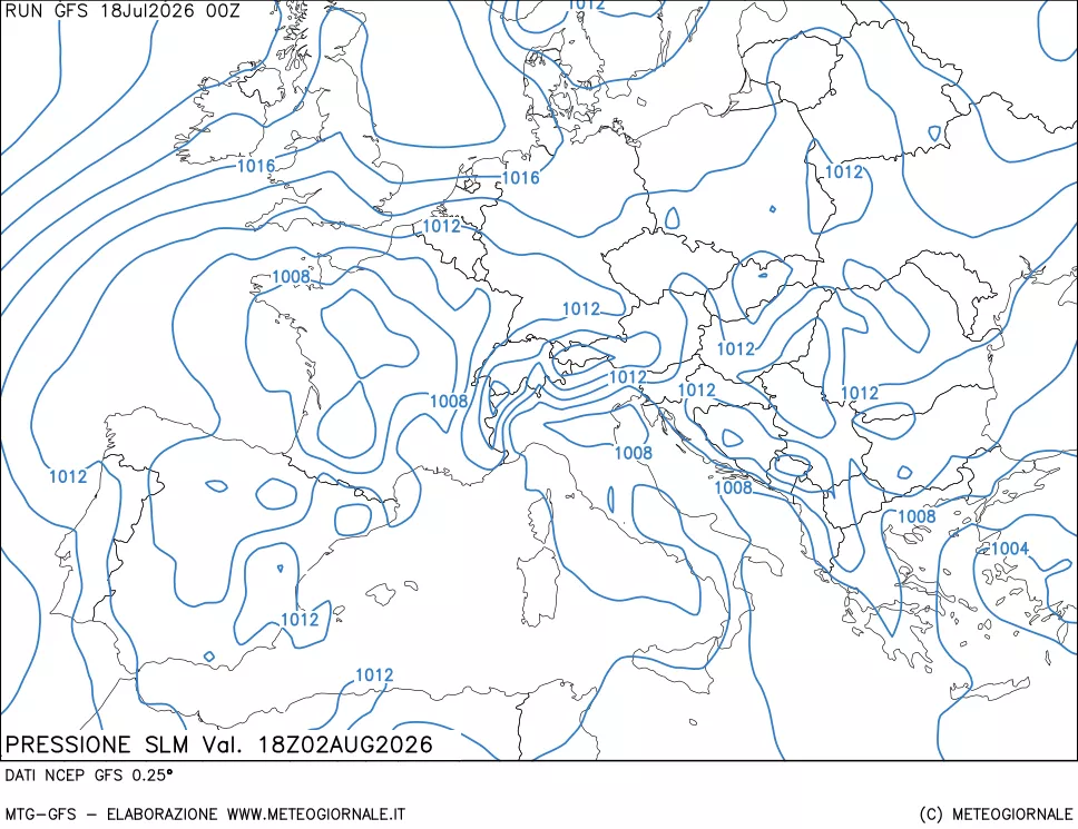 mappa Pressione sul livello del mare
