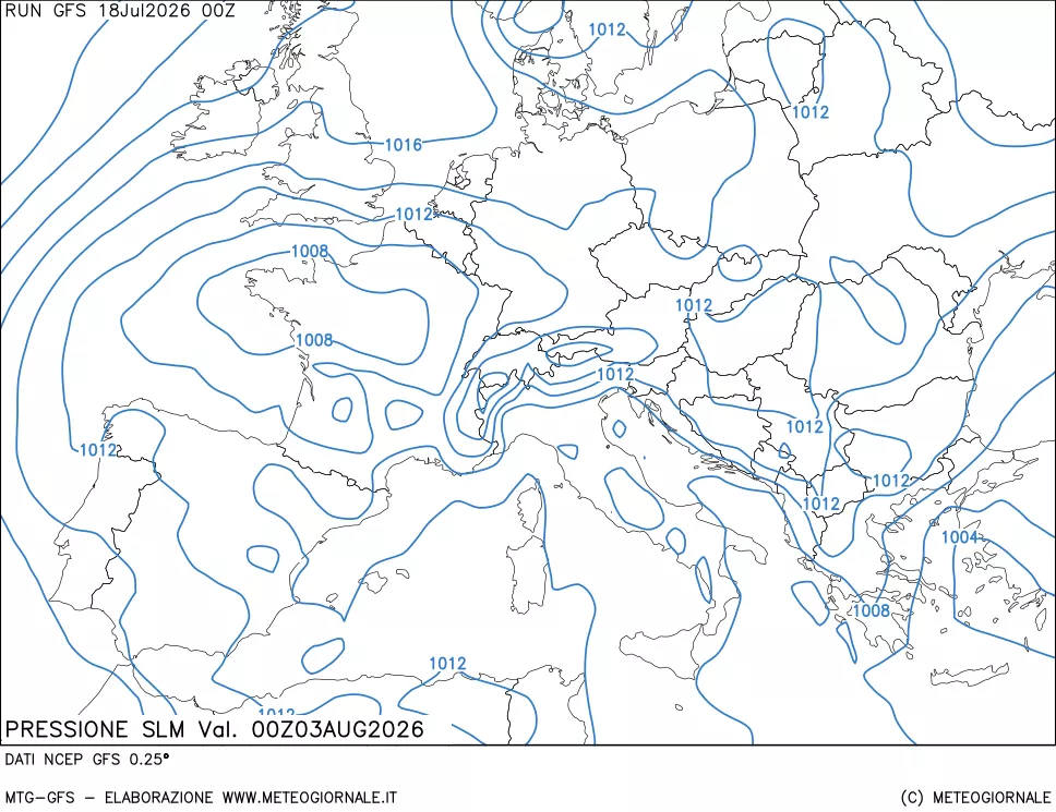 mappa Pressione sul livello del mare