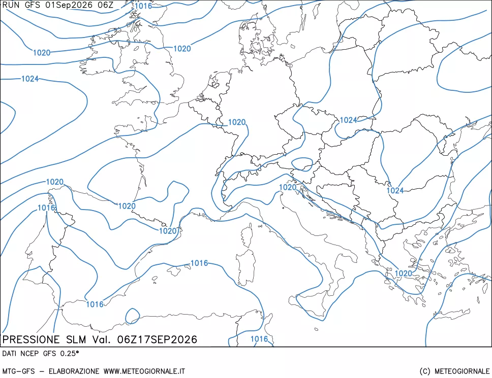 mappa Pressione sul livello del mare