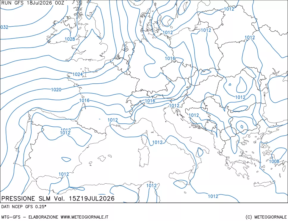 mappa Pressione sul livello del mare