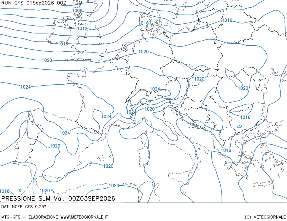 mappa Pressione sul livello del mare