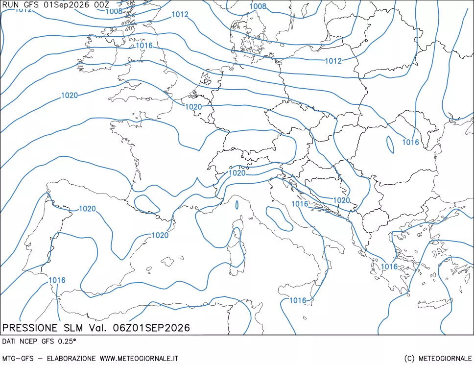mappa Pressione sul livello del mare