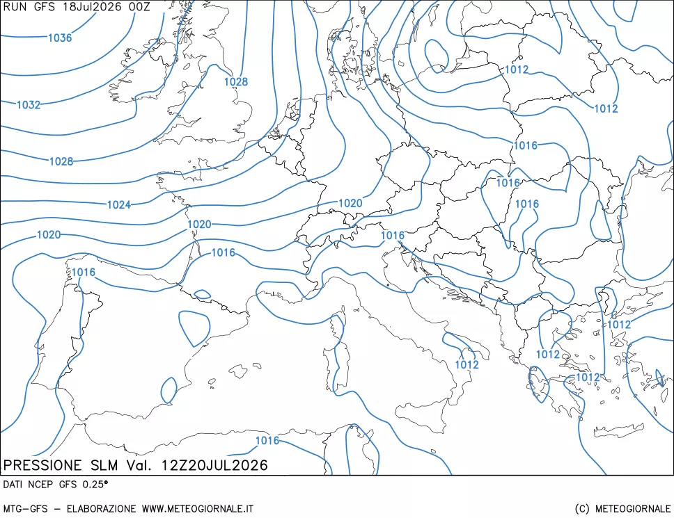 mappa Pressione sul livello del mare