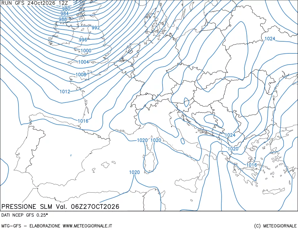 mappa Pressione sul livello del mare