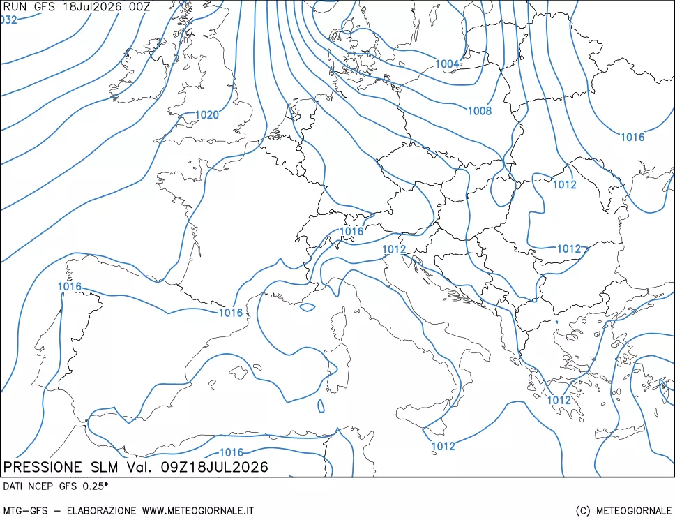 mappa Pressione sul livello del mare