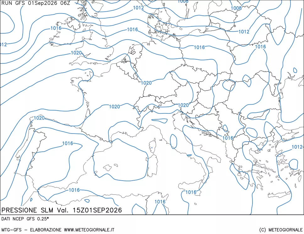 mappa Pressione sul livello del mare