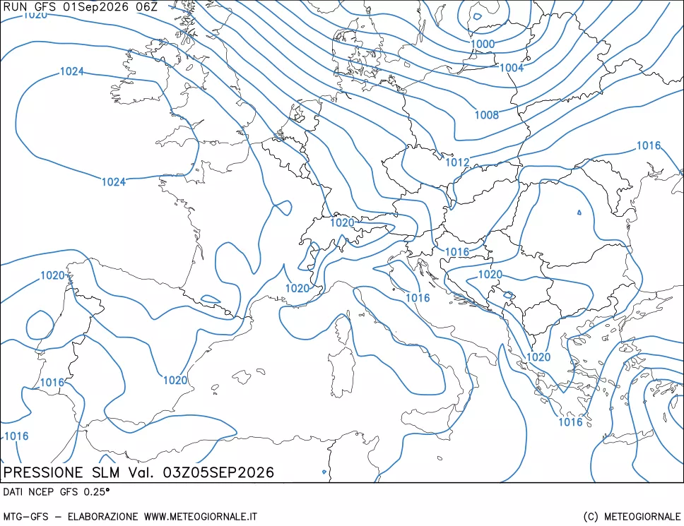 mappa Pressione sul livello del mare