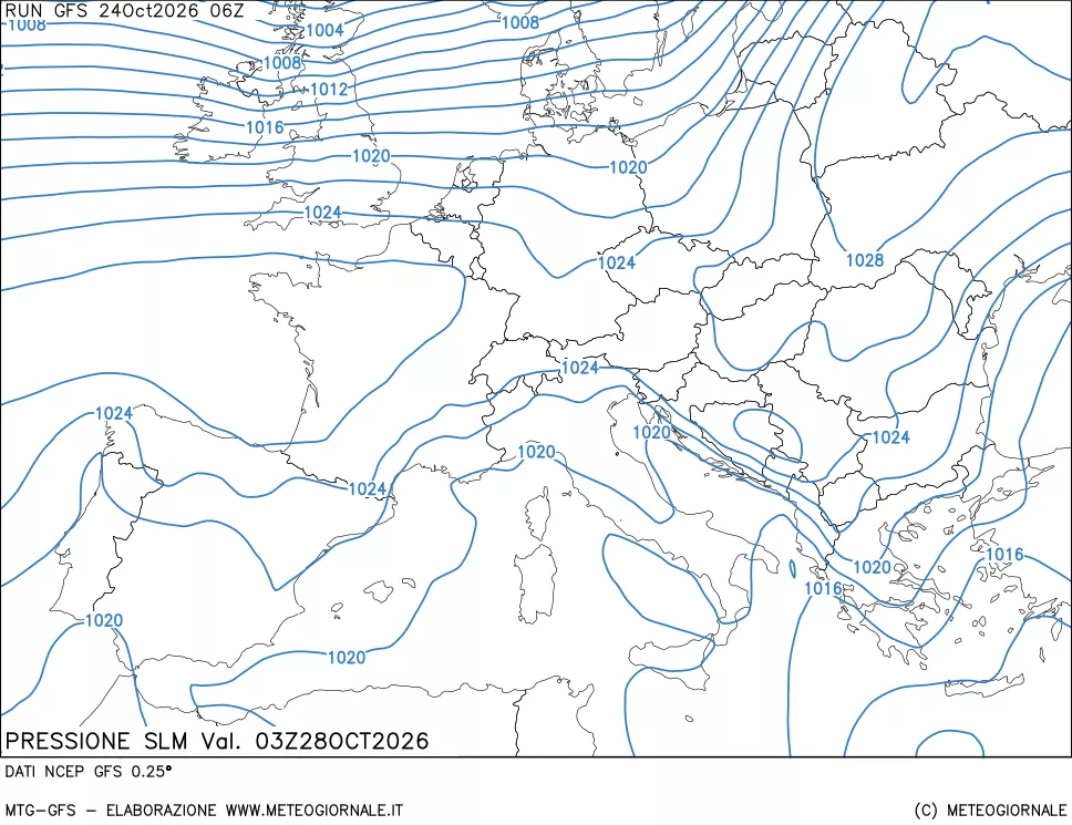 mappa Pressione sul livello del mare