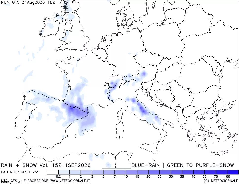 mappa Precipitazioni totali e nevose