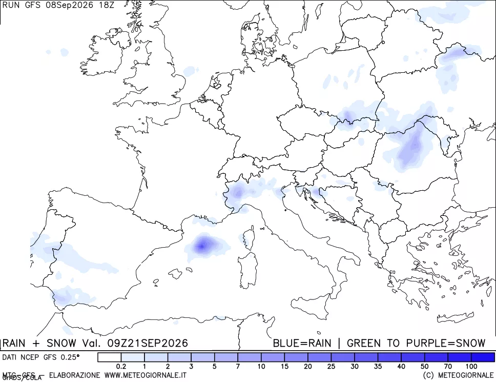 mappa Precipitazioni totali e nevose