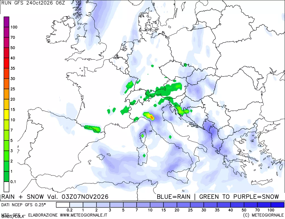 mappa Precipitazioni totali e nevose