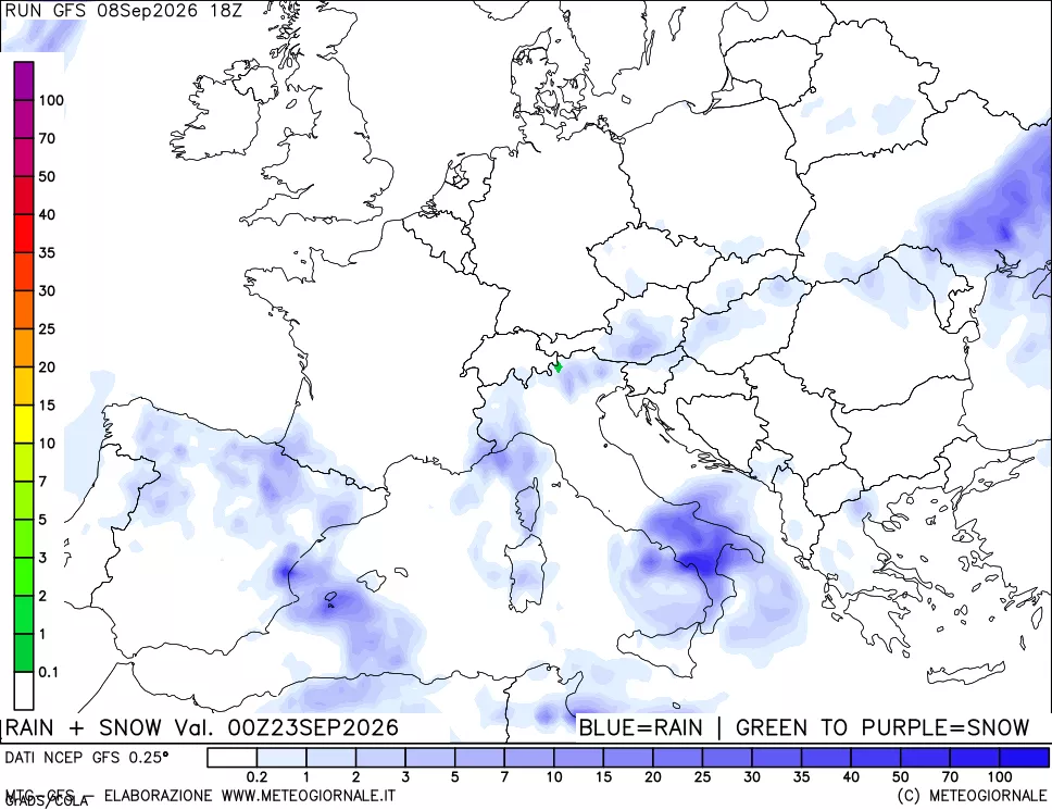 mappa Precipitazioni totali e nevose