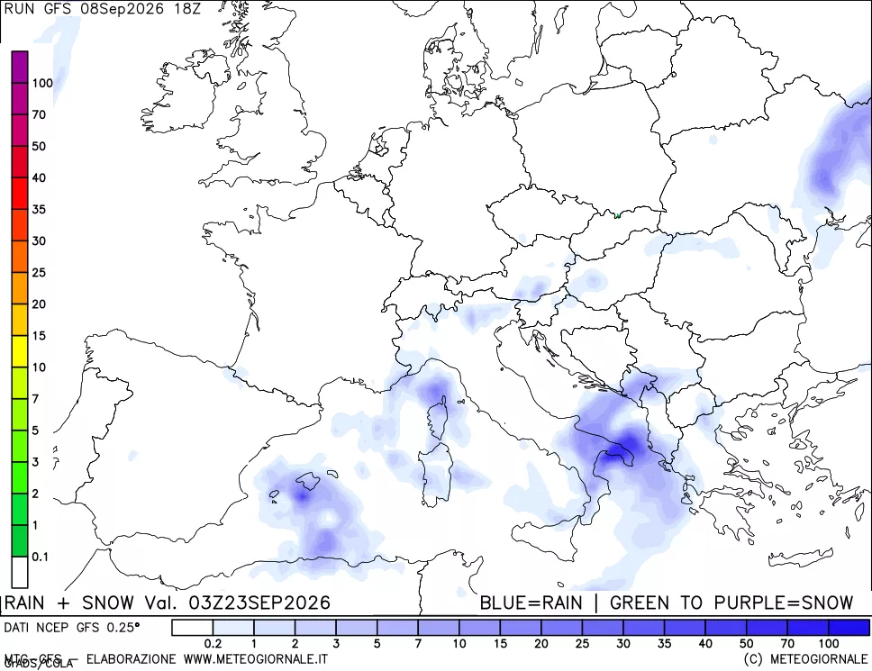 mappa Precipitazioni totali e nevose