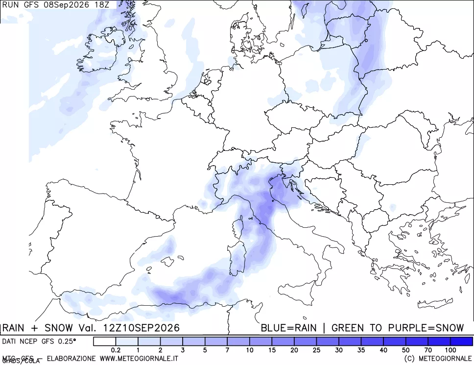 mappa Precipitazioni totali e nevose