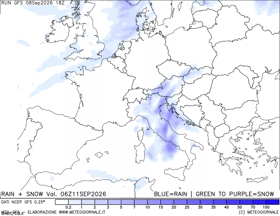 mappa Precipitazioni totali e nevose