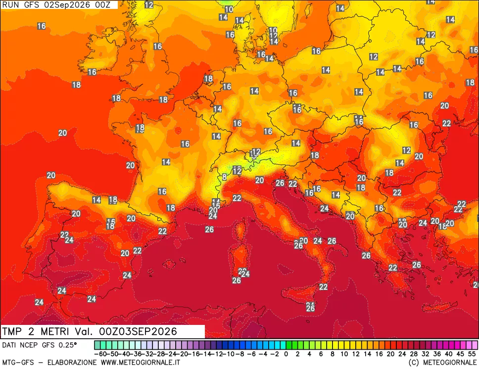 mappa Temp 2 metri