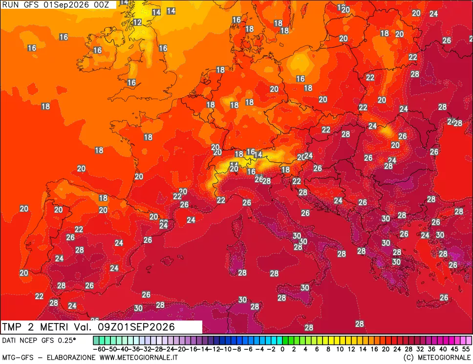 mappa Temp 2 metri