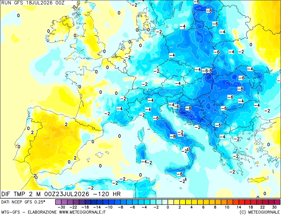 mappa Dif. Temp a 2 metri Valid - Init