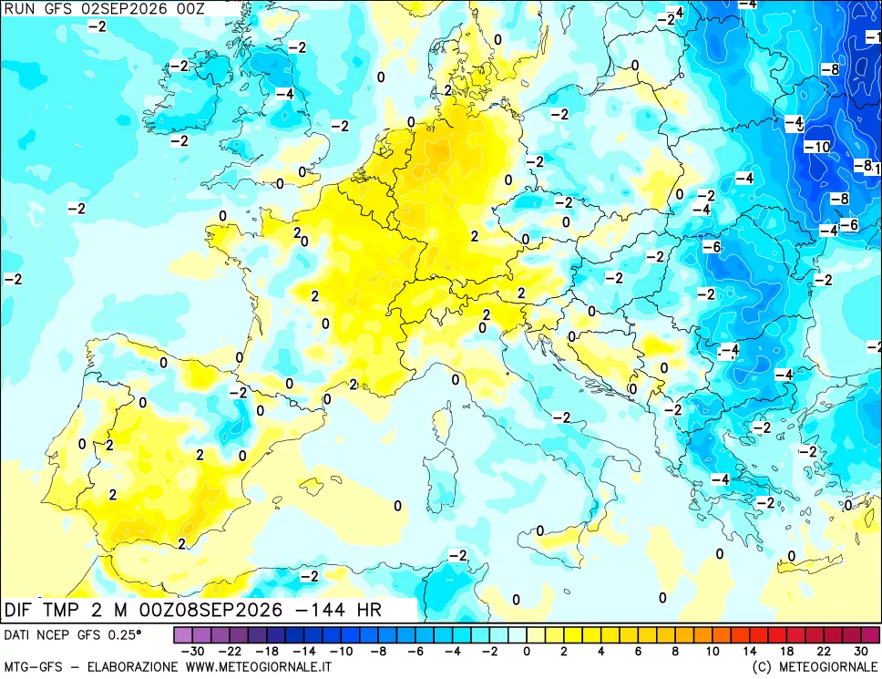 mappa Dif. Temp a 2 metri Valid - Init