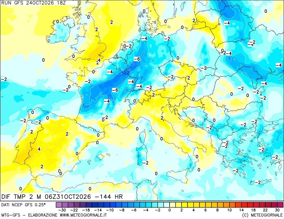 mappa Dif. Temp a 2 metri Valid - Init