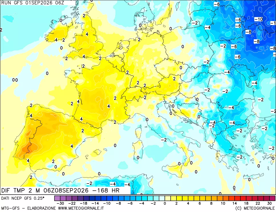 mappa Dif. Temp a 2 metri Valid - Init