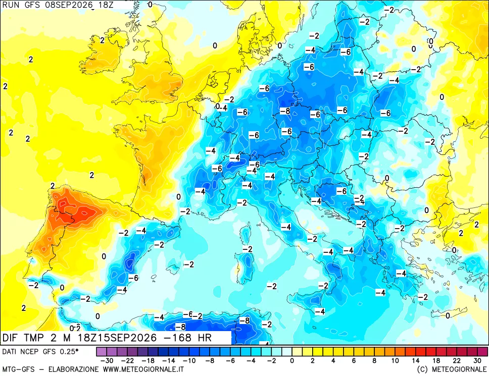 mappa Dif. Temp a 2 metri Valid - Init