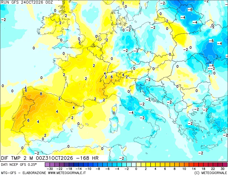 mappa Dif. Temp a 2 metri Valid - Init