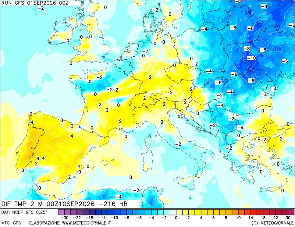 mappa Dif. Temp a 2 metri Valid - Init