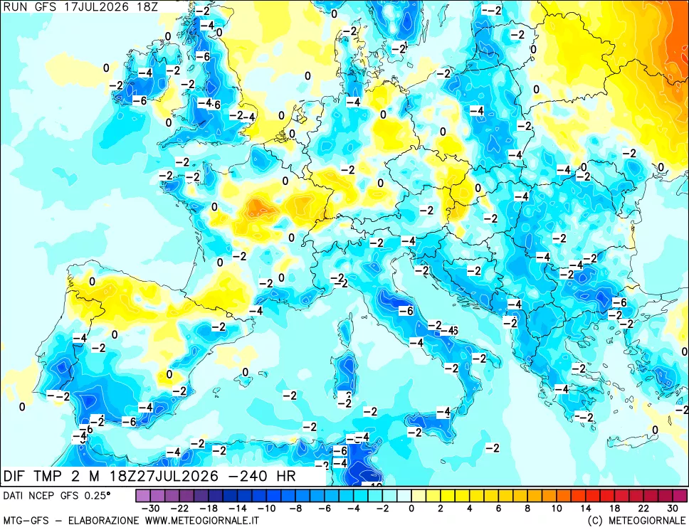 mappa Dif. Temp a 2 metri Valid - Init