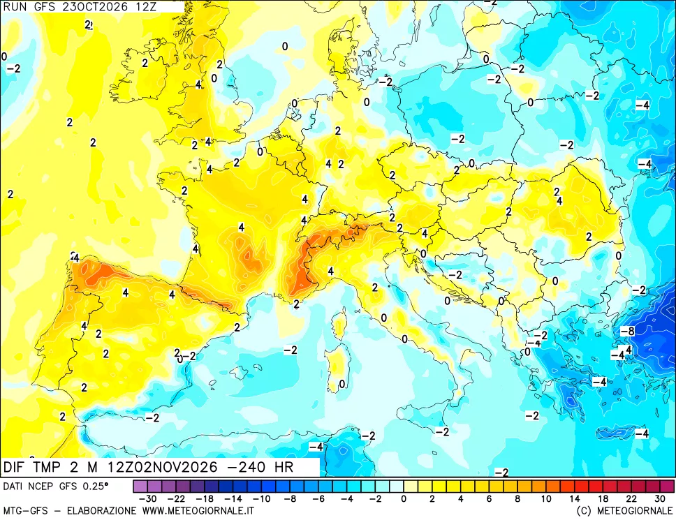 mappa Dif. Temp a 2 metri Valid - Init
