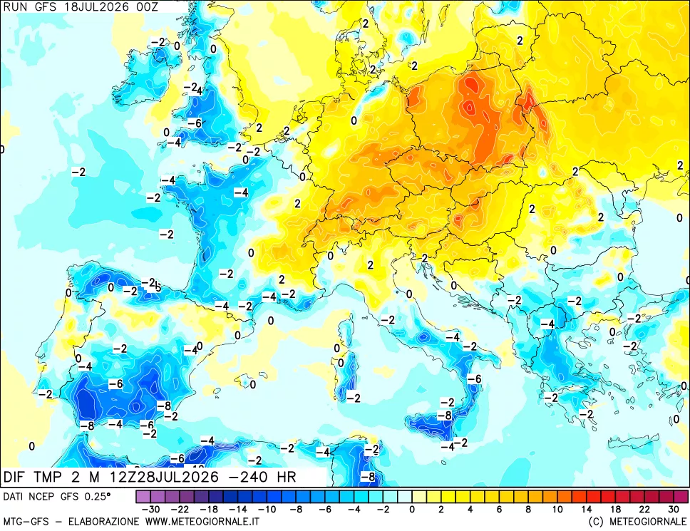 mappa Dif. Temp a 2 metri Valid - Init