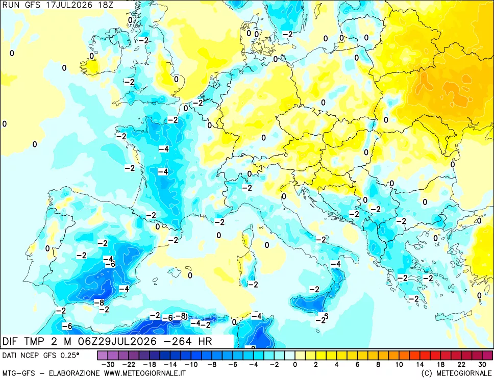 mappa Dif. Temp a 2 metri Valid - Init