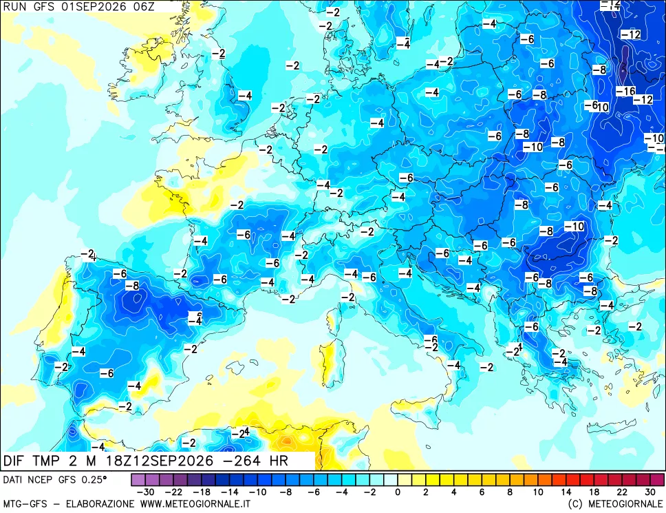 mappa Dif. Temp a 2 metri Valid - Init