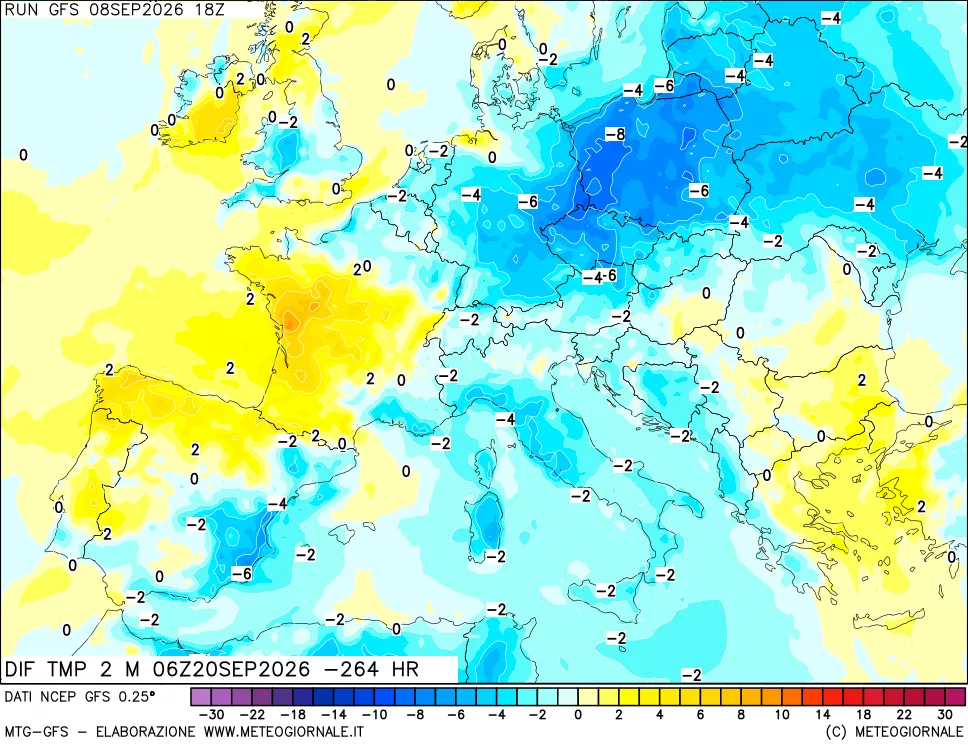 mappa Dif. Temp a 2 metri Valid - Init
