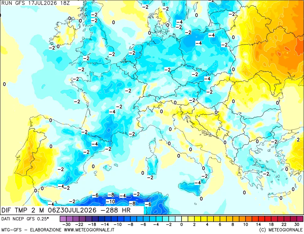 mappa Dif. Temp a 2 metri Valid - Init