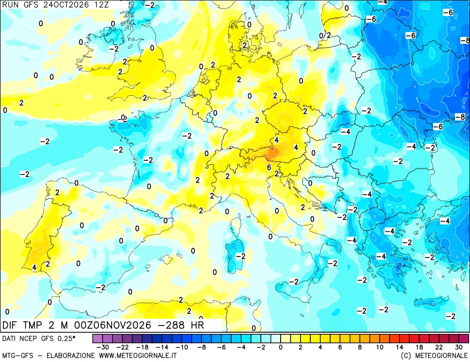mappa Dif. Temp a 2 metri Valid - Init